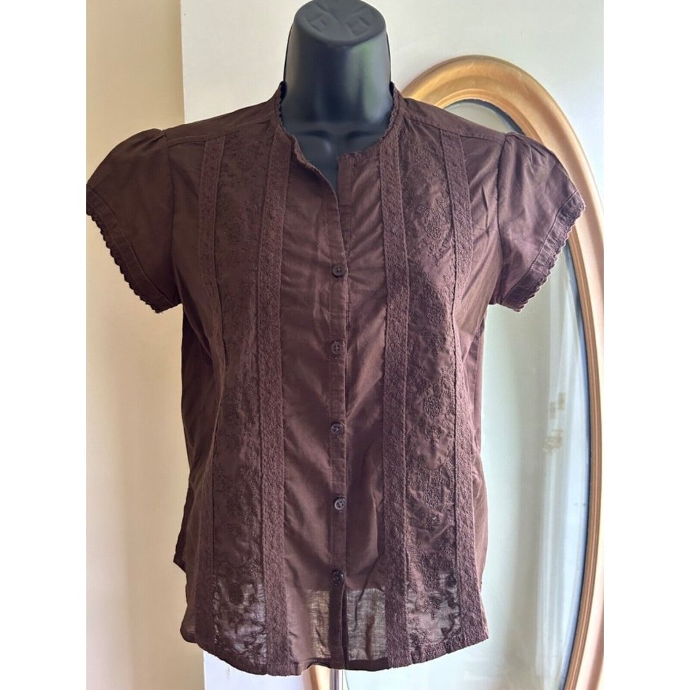 Women's Caribbean Joe Top Size Petite Small Brown Embellished Side Slits